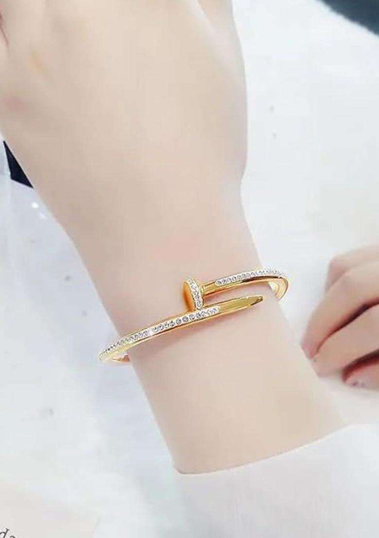 Set of 2 Rose Gold-Plated American Diamond Studded Bangle-Style Bracelet for Women | Stylish Party & Everyday Wear | Gift for Her - Indya