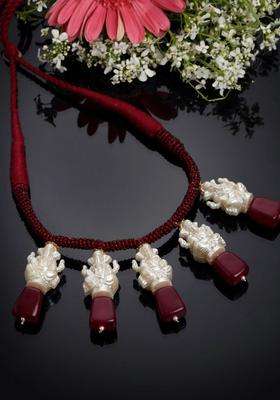 Gold-Plated Maroon & White Copper Pearls Beaded Temple Necklace for Women | Traditional Temple Jewellery for Wedding & Festive Wear | Gift for Her