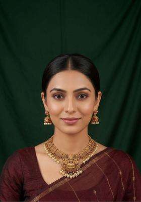 Gold-Plated Temple Stone Studded & Beaded Necklace and Earrings for Women | Traditional Temple Jewellery for Wedding & Festive Wear | Gift for Her