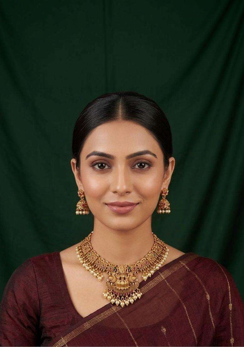 Gold-Plated Temple Stone Studded & Beaded Necklace and Earrings for Women | Traditional Temple Jewellery for Wedding & Festive Wear | Gift for Her - Indya