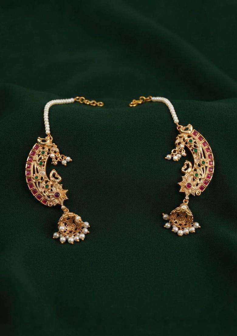 Gold-Plated Regular Crescent Shaped Earrings for Women | Traditional Temple Jewellery for Wedding & Festive Wear | Gift for Her - Indya