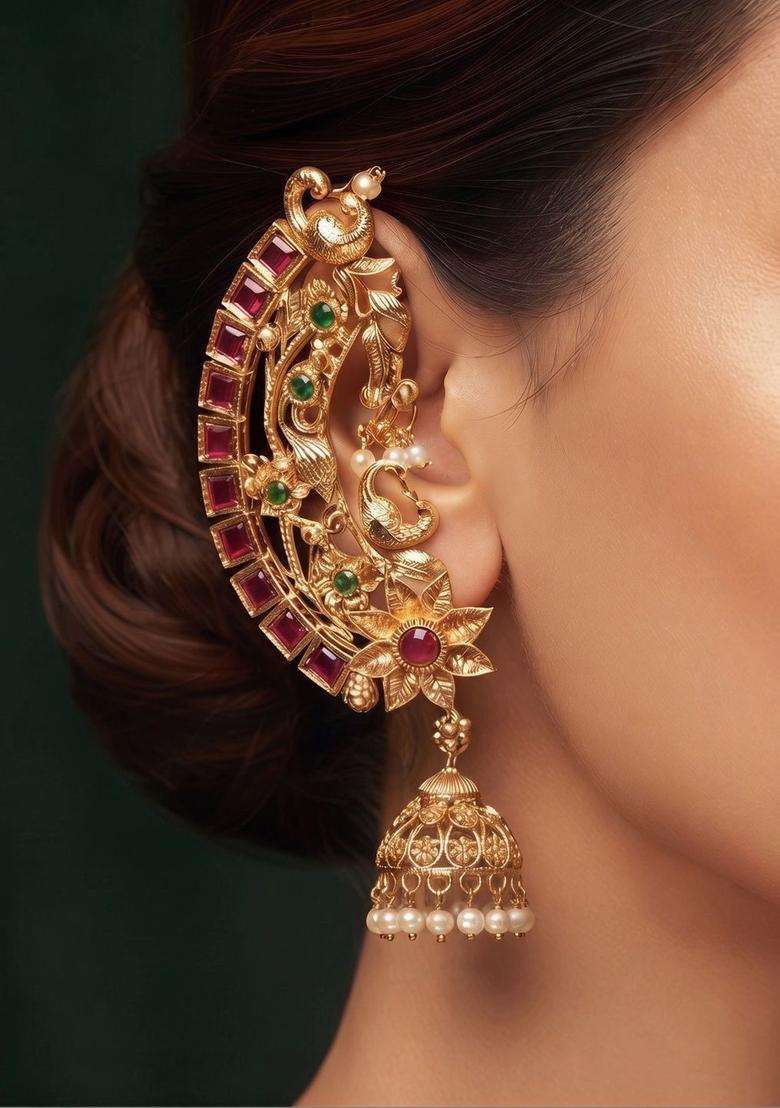Gold-Plated Regular Crescent Shaped Earrings for Women | Traditional Temple Jewellery for Wedding & Festive Wear | Gift for Her - Indya