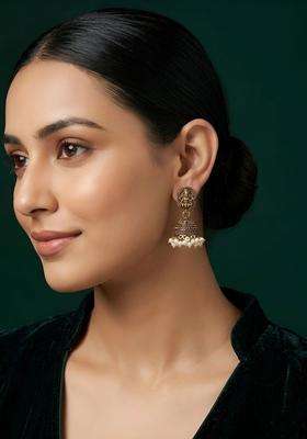 Gold-Plated Alloy Artificial Beads Beaded Dome Shaped Jhumkas for Women | Traditional Temple Jewellery for Wedding & Festive Wear | Gift for Her