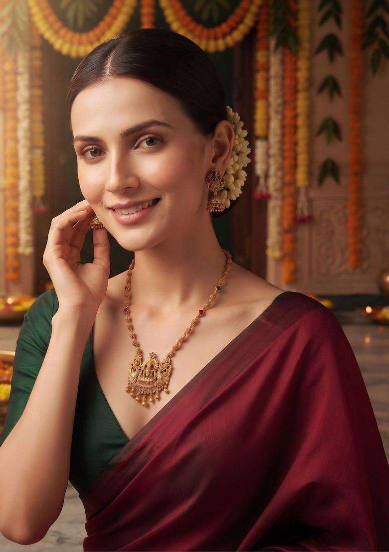 Gold-Plated Temple Jewellery Set with Matching Earrings for Women | Traditional Temple Jewellery for Wedding & Festive Wear | Gift for Her - Indya