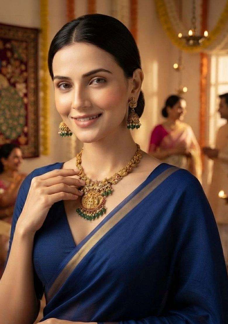 Gold-Plated Temple Stone Studded & Beaded Necklace and Earrings for Women | Traditional Temple Jewellery for Wedding & Festive Wear | Gift for Her - Indya