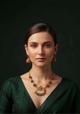 Gold-Plated Temple Pearl Necklace and Earrings for Women | Traditional Temple Jewellery for Wedding & Festive Wear | Gift for Her