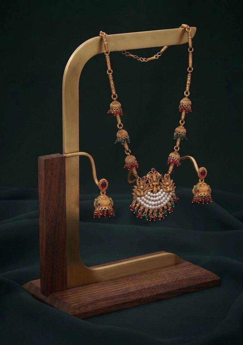 Gold-Plated Temple Pearl Necklace and Earrings for Women | Traditional Temple Jewellery for Wedding & Festive Wear | Gift for Her - Indya