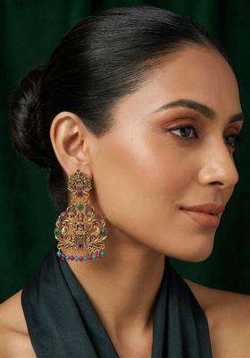 Gold-Plated Teardrop Shaped Drop Earrings for Women | Traditional Temple Jewellery for Wedding & Festive Wear | Gift for Her
