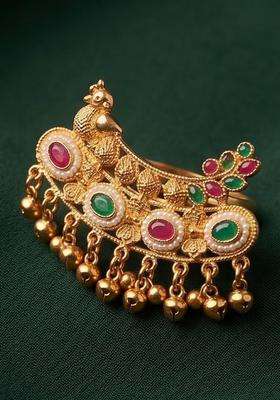 Gold-Plated Temple Beaded Finger Ring for Women | Traditional Temple Jewellery for Wedding & Festive Wear | Gift for Her