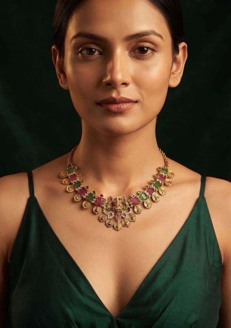 Gold-Plated Temple Necklace for Women | Traditional Temple Jewellery for Wedding & Festive Wear | Gift for Her - Indya