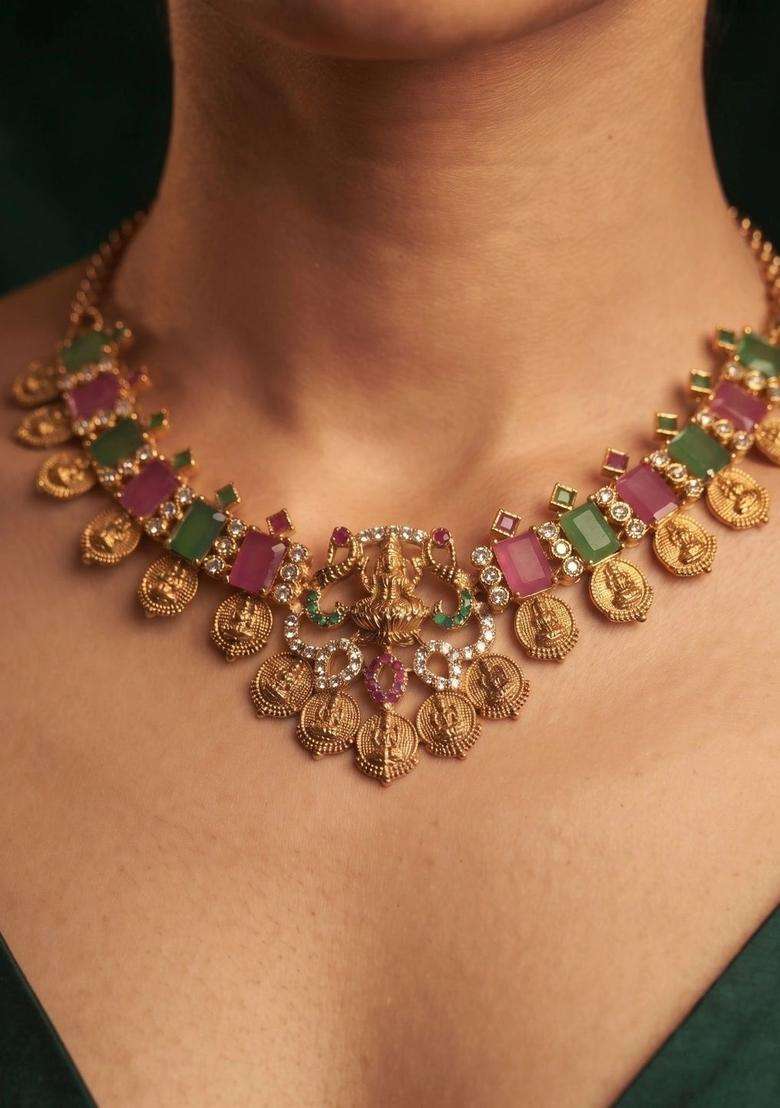 Gold-Plated Temple Necklace for Women | Traditional Temple Jewellery for Wedding & Festive Wear | Gift for Her - Indya