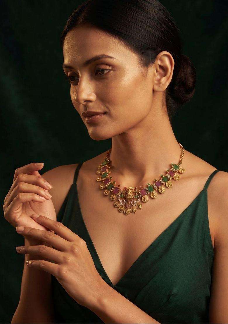 Gold-Plated Temple Necklace for Women | Traditional Temple Jewellery for Wedding & Festive Wear | Gift for Her - Indya