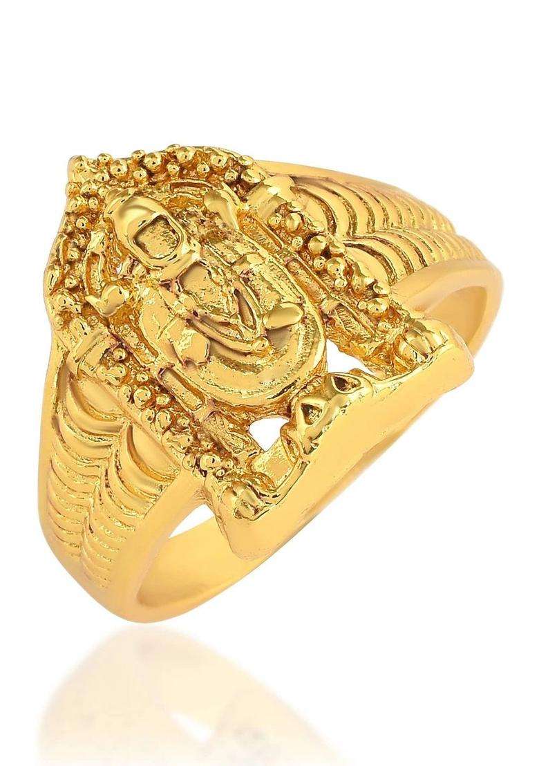 Brass-Plated Temple Finger Ring for Men & Women | Traditional Temple Jewellery for Wedding & Festive Wear | Festive Gift - Indya