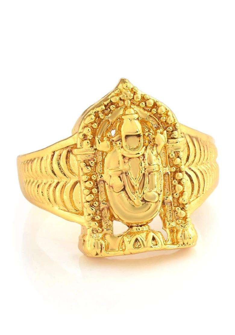 Brass-Plated Temple Finger Ring for Men & Women | Traditional Temple Jewellery for Wedding & Festive Wear | Festive Gift - Indya