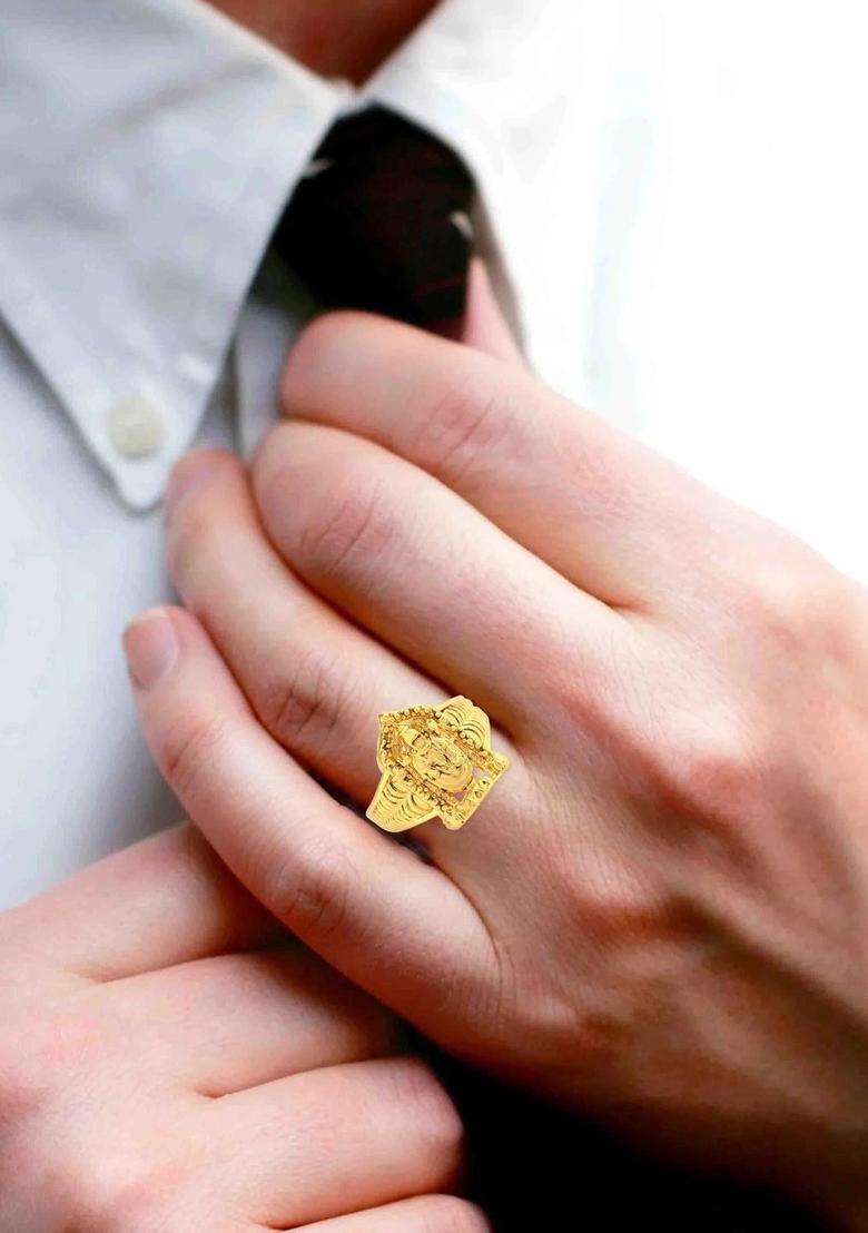 Brass-Plated Temple Finger Ring for Men & Women | Traditional Temple Jewellery for Wedding & Festive Wear | Festive Gift - Indya