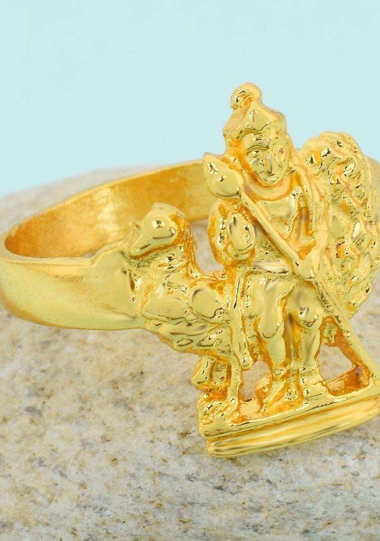 Gold-Plated Temple Finger Ring for Men & Women | Traditional Temple Jewellery for Wedding & Festive Wear | Festive Gift - Indya