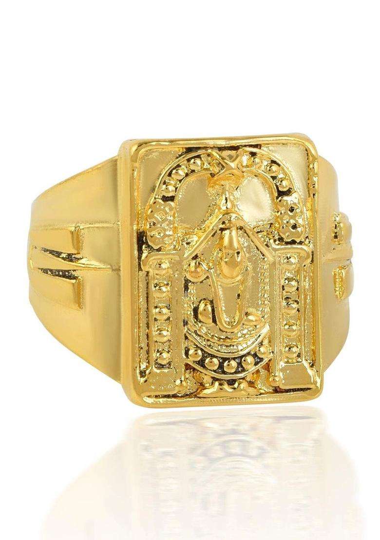 Brass-Plated Temple Finger Ring for Men & Women | Traditional Temple Jewellery for Wedding & Festive Wear | Festive Gift - Indya