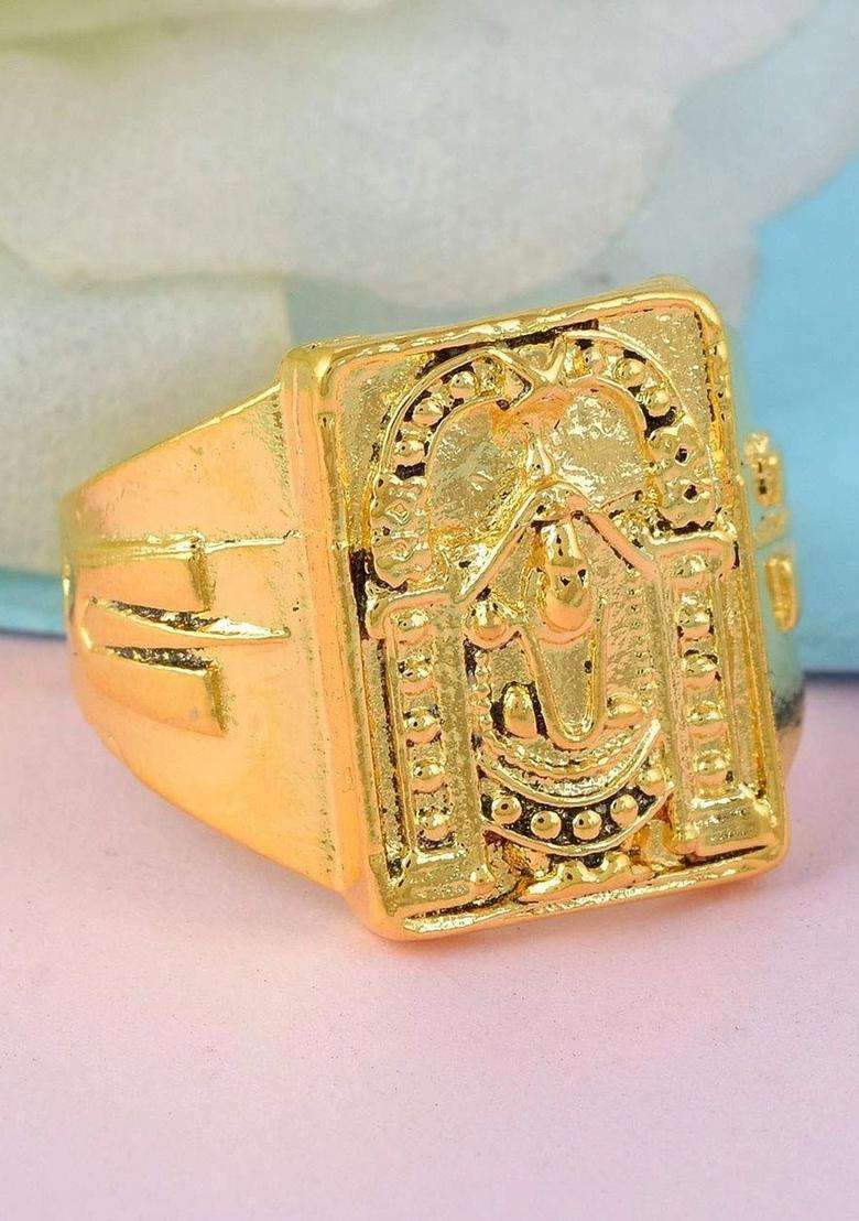 Brass-Plated Temple Finger Ring for Men & Women | Traditional Temple Jewellery for Wedding & Festive Wear | Festive Gift - Indya
