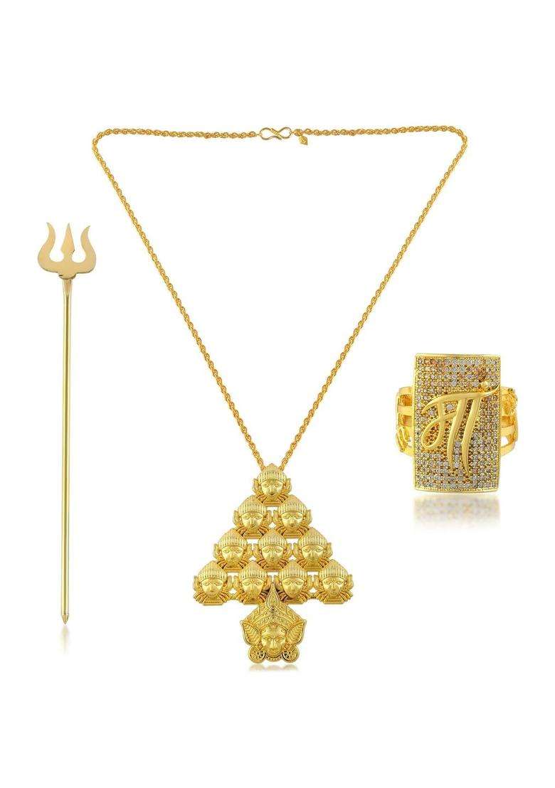 Brass-Plated Jewellers Set for Men & Women | Traditional Temple Jewellery for Wedding & Festive Wear | Festive Gift - Indya
