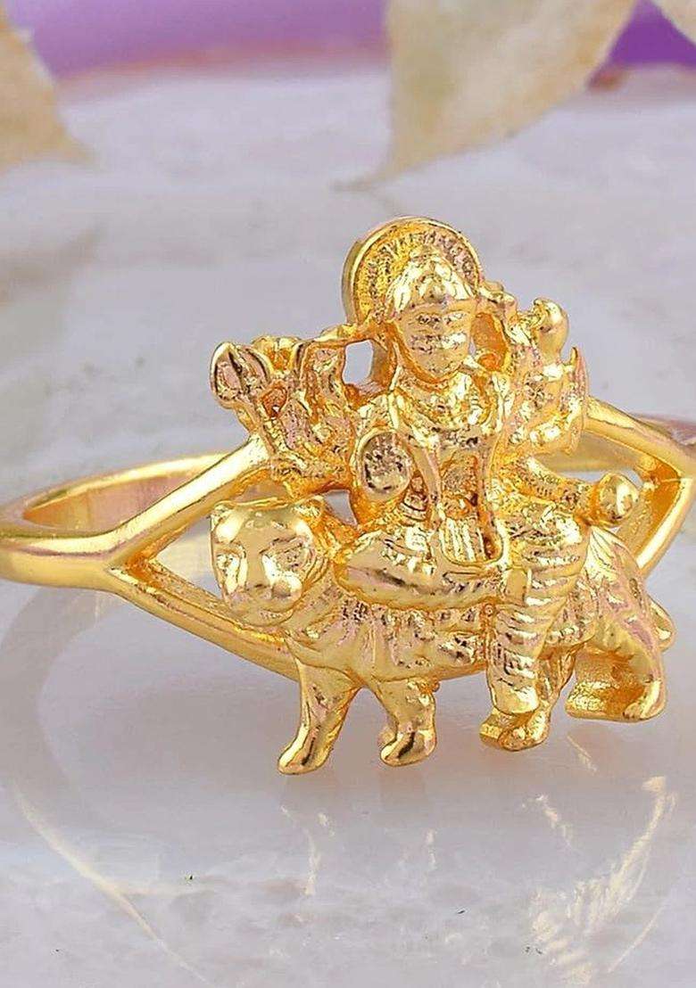 Brass-Plated Temple Finger Ring for Men & Women | Traditional Temple Jewellery for Wedding & Festive Wear | Festive Gift - Indya