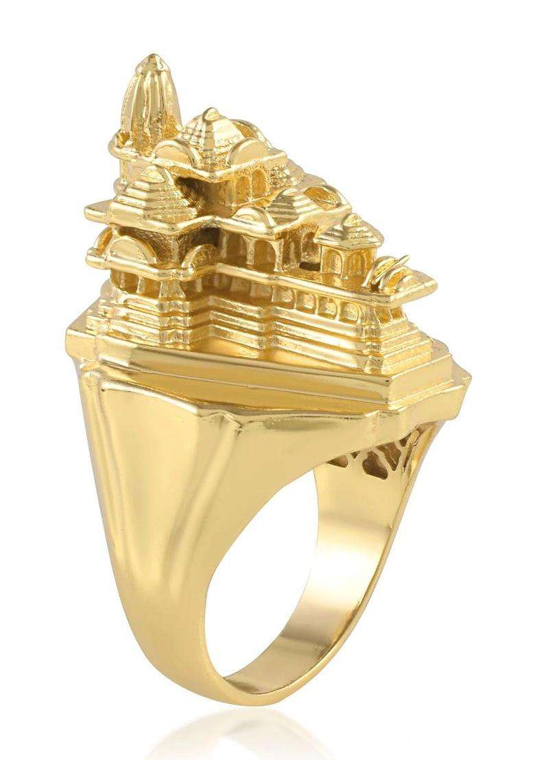 Brass-Plated Temple Finger Ring for Men | Traditional Temple Jewellery for Wedding & Festive Wear | Gift for Him - Indya