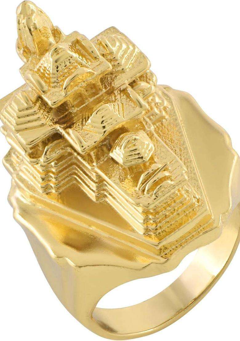 Brass-Plated Temple Finger Ring for Men | Traditional Temple Jewellery for Wedding & Festive Wear | Gift for Him - Indya