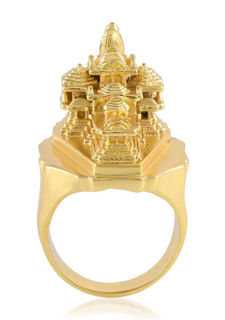 Brass-Plated Temple Finger Ring for Men | Traditional Temple Jewellery for Wedding & Festive Wear | Gift for Him - Indya