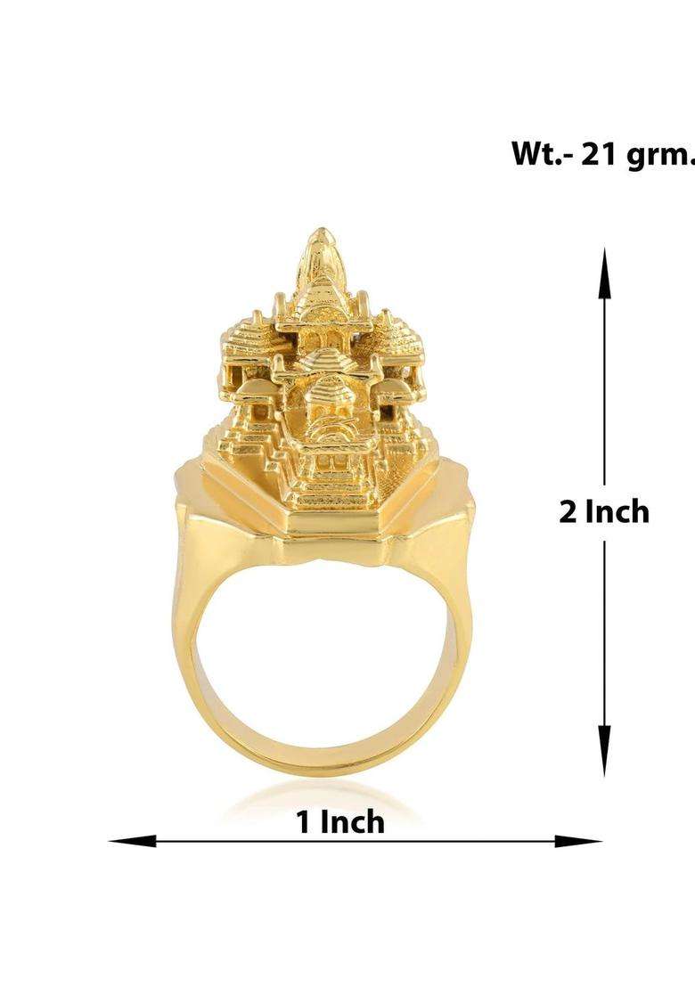 Brass-Plated Temple Finger Ring for Men | Traditional Temple Jewellery for Wedding & Festive Wear | Gift for Him - Indya