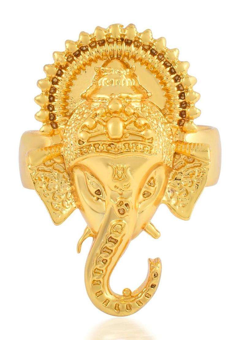 Brass-Plated Temple Finger Ring for Men | Traditional Temple Jewellery for Wedding & Festive Wear | Gift for Him - Indya