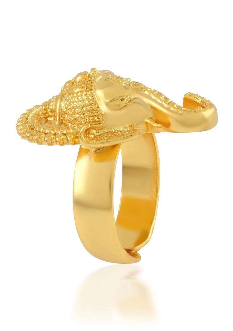 Brass-Plated Temple Finger Ring for Men | Traditional Temple Jewellery for Wedding & Festive Wear | Gift for Him - Indya