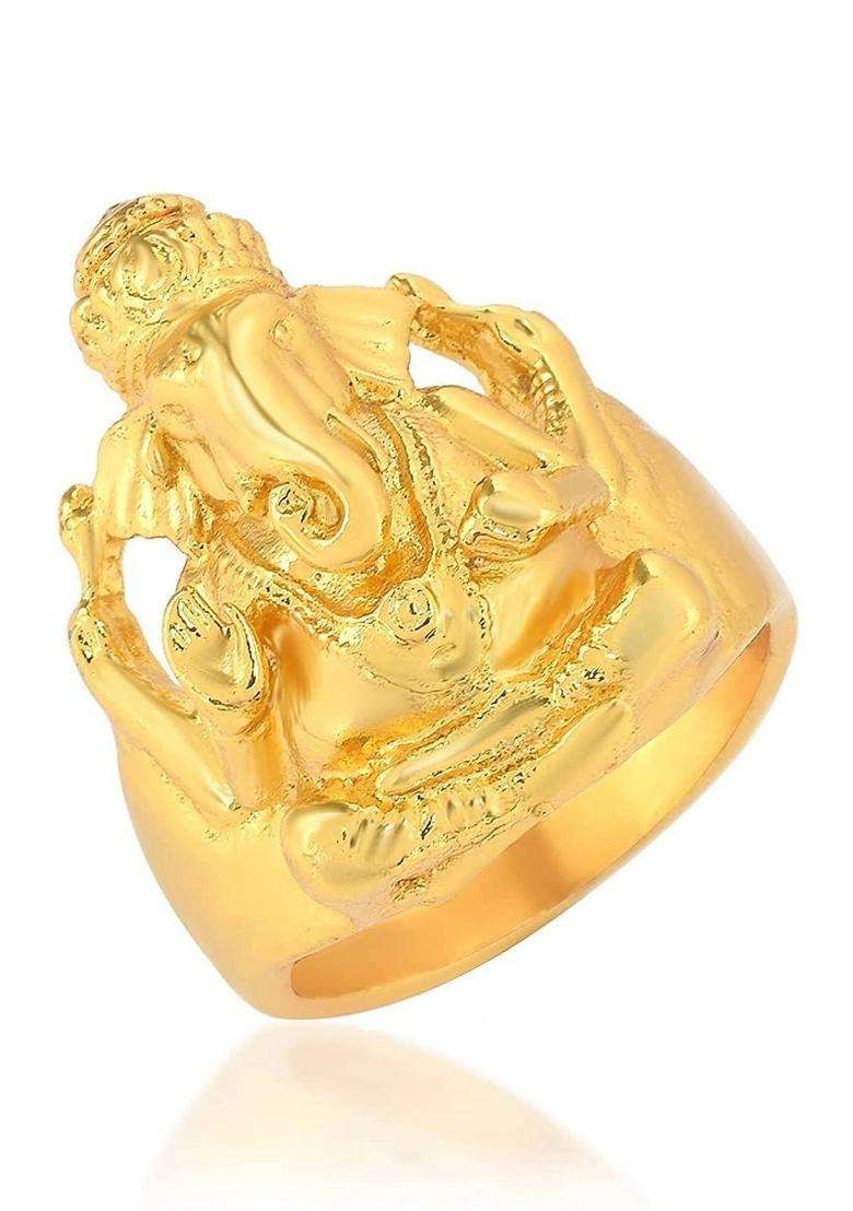 Brass-Plated Temple Finger Ring for Men | Traditional Temple Jewellery for Wedding & Festive Wear | Gift for Him - Indya
