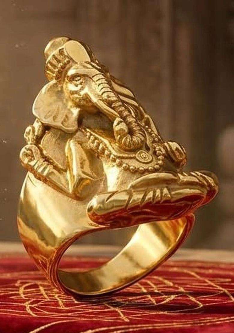 Brass-Plated Temple Finger Ring for Men | Traditional Temple Jewellery for Wedding & Festive Wear | Gift for Him - Indya