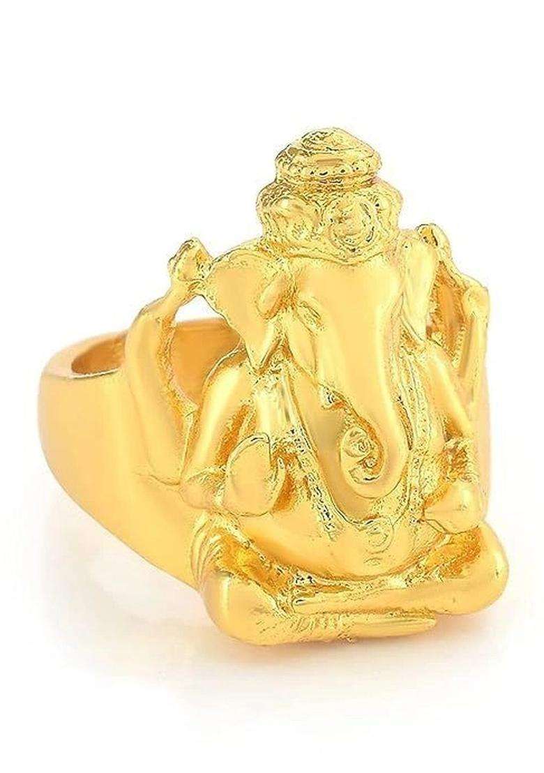 Brass-Plated Temple Finger Ring for Men | Traditional Temple Jewellery for Wedding & Festive Wear | Gift for Him - Indya