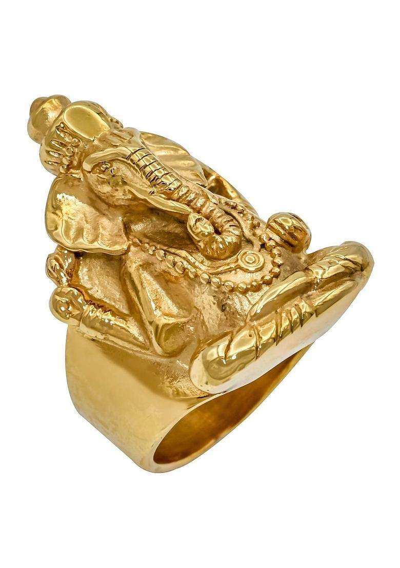 Brass-Plated Temple Finger Ring for Men | Traditional Temple Jewellery for Wedding & Festive Wear | Gift for Him - Indya