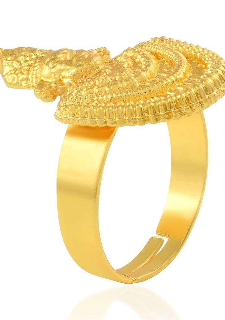 Brass-Plated Temple Finger Ring for Men & Women | Traditional Temple Jewellery for Wedding & Festive Wear | Festive Gift - Indya
