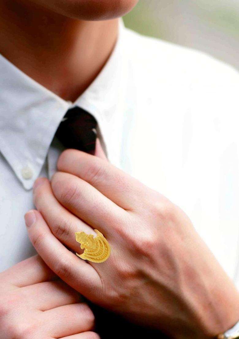 Brass-Plated Temple Finger Ring for Men & Women | Traditional Temple Jewellery for Wedding & Festive Wear | Festive Gift - Indya