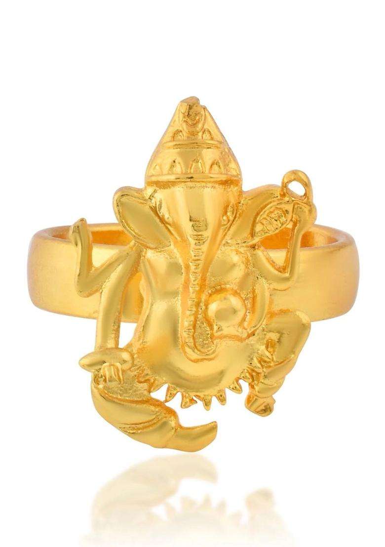 Brass-Plated Temple Finger Ring for Men & Women | Traditional Temple Jewellery for Wedding & Festive Wear | Festive Gift - Indya