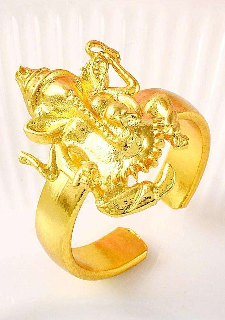 Brass-Plated Temple Finger Ring for Men & Women | Traditional Temple Jewellery for Wedding & Festive Wear | Festive Gift - Indya