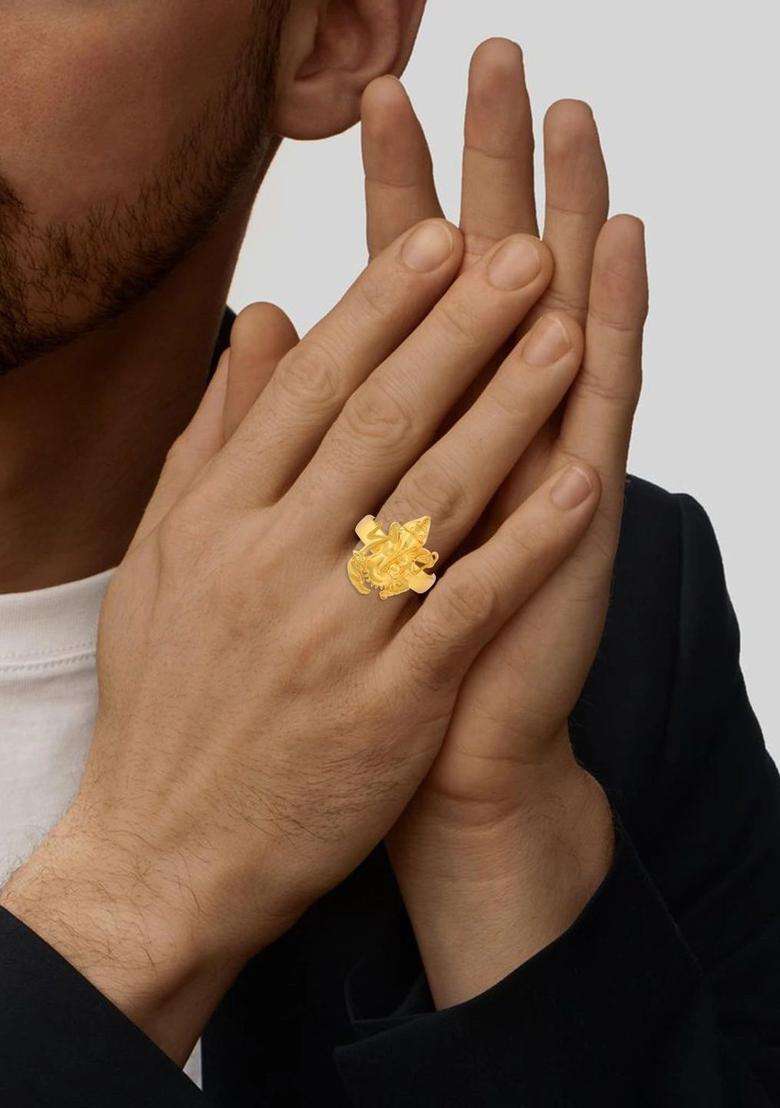 Brass-Plated Temple Finger Ring for Men & Women | Traditional Temple Jewellery for Wedding & Festive Wear | Festive Gift - Indya