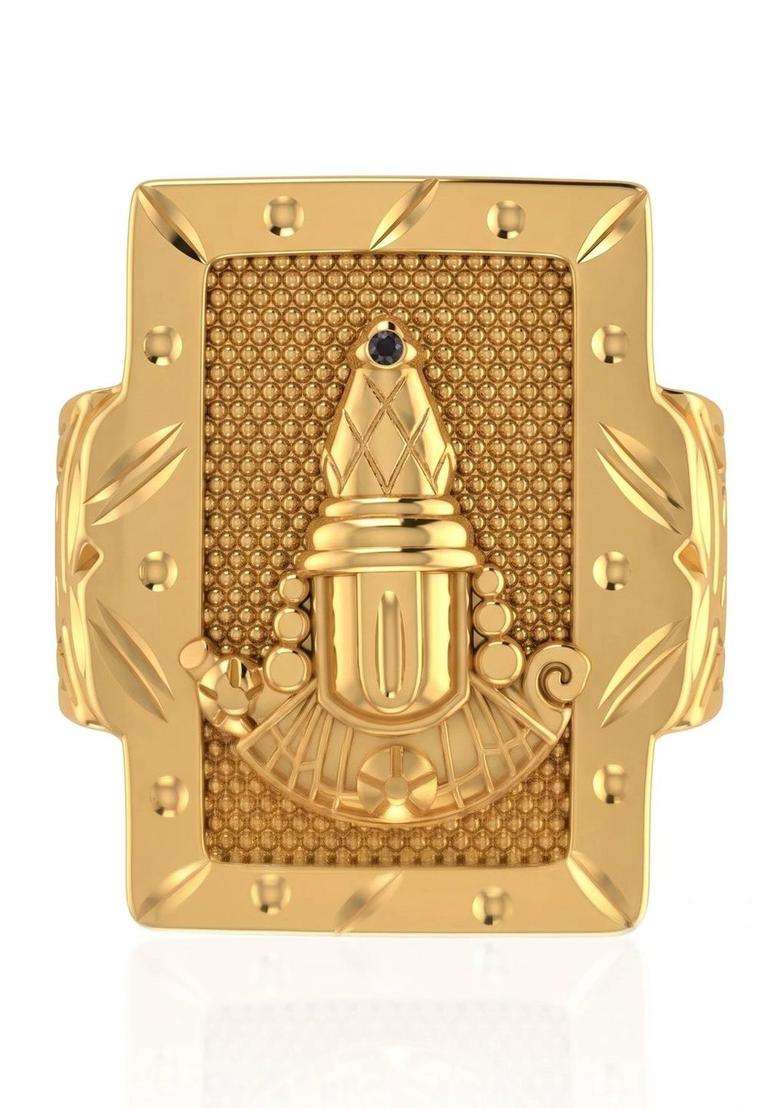 Gold-Plated Temple Quartz Finger Ring for Men & Women | Traditional Temple Jewellery for Wedding & Festive Wear | Festive Gift - Indya