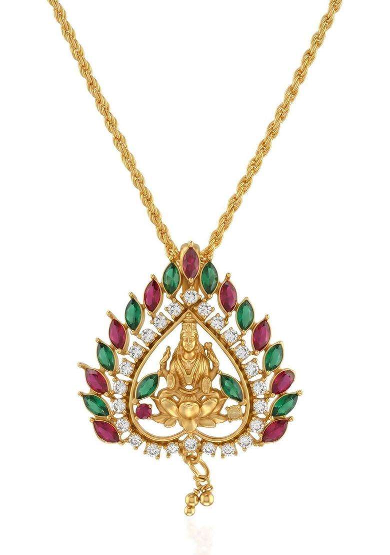 Gold-Plated Teardrop Shaped Pendants with Chains for Men & Women | Traditional Temple Jewellery for Wedding & Festive Wear | Festive Gift - Indya