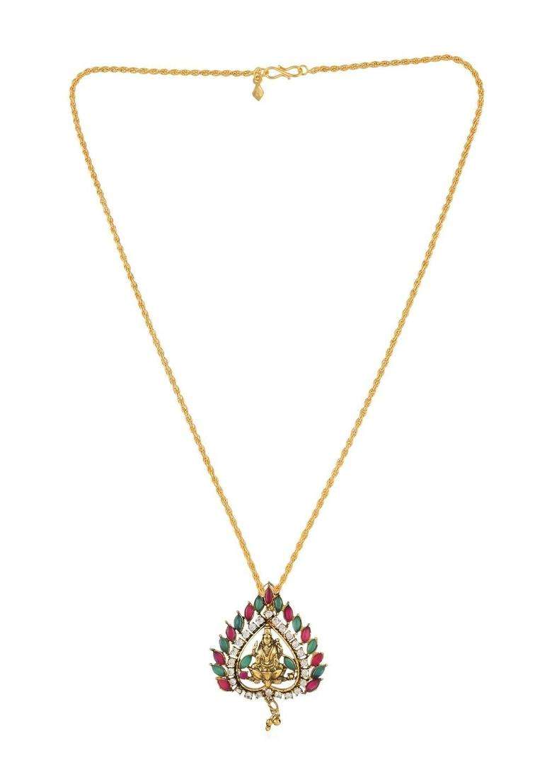 Gold-Plated Teardrop Shaped Pendants with Chains for Men & Women | Traditional Temple Jewellery for Wedding & Festive Wear | Festive Gift - Indya