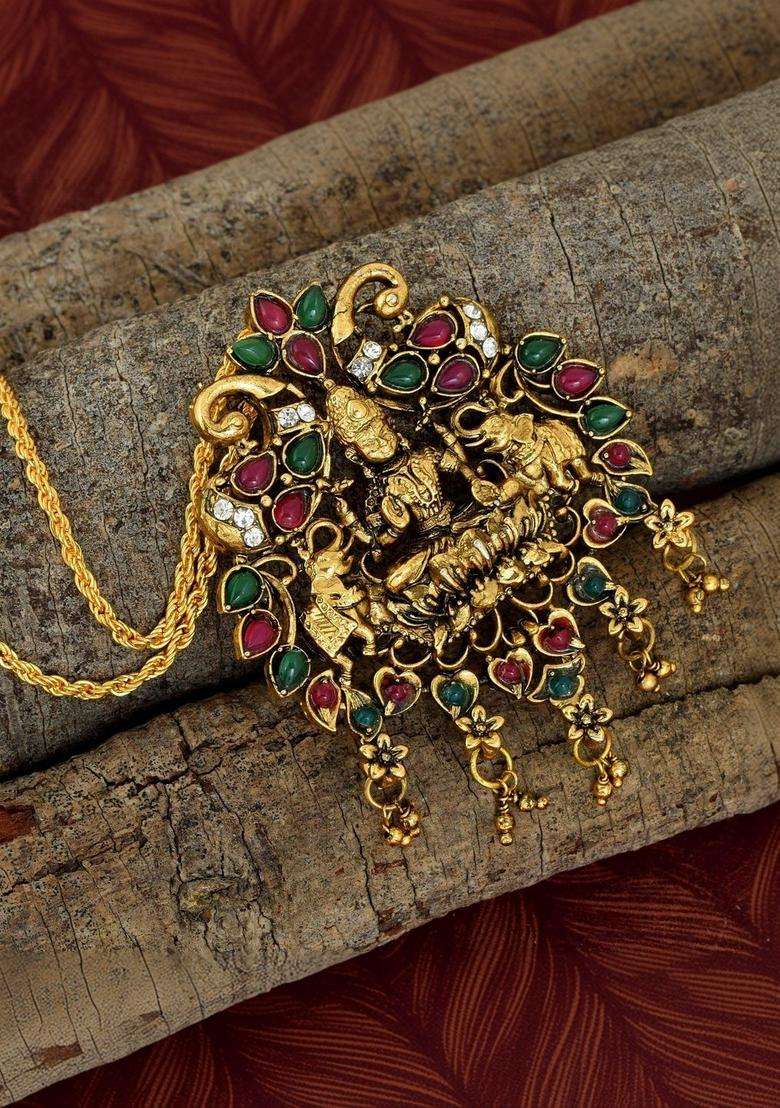 Gold-Plated Antique Necklace for Men | Traditional Temple Jewellery for Wedding & Festive Wear | Gift for Him - Indya