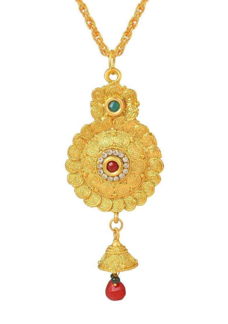 Gold-Plated Temple Necklace with CZ Stone for Women | Traditional Temple Jewellery for Wedding & Festive Wear | Gift for Her - Indya