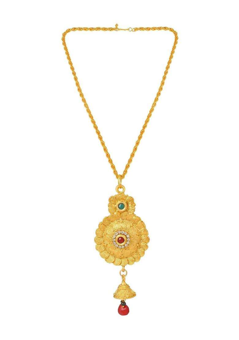 Gold-Plated Temple Necklace with CZ Stone for Women | Traditional Temple Jewellery for Wedding & Festive Wear | Gift for Her - Indya