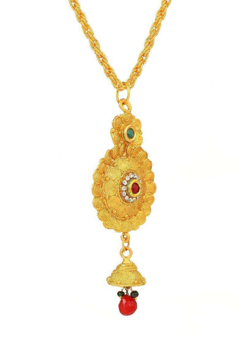 Gold-Plated Temple Necklace with CZ Stone for Women | Traditional Temple Jewellery for Wedding & Festive Wear | Gift for Her - Indya