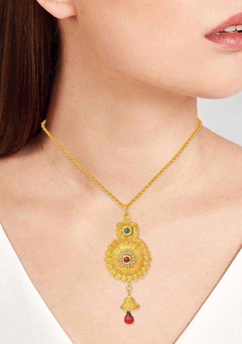 Gold-Plated Temple Necklace with CZ Stone for Women | Traditional Temple Jewellery for Wedding & Festive Wear | Gift for Her - Indya