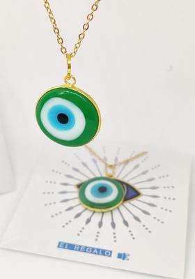 Gold-Toned Fluorescent Green Temple Evil Eye Necklace for Women | Stylish Party & Everyday Wear | Gift for Her