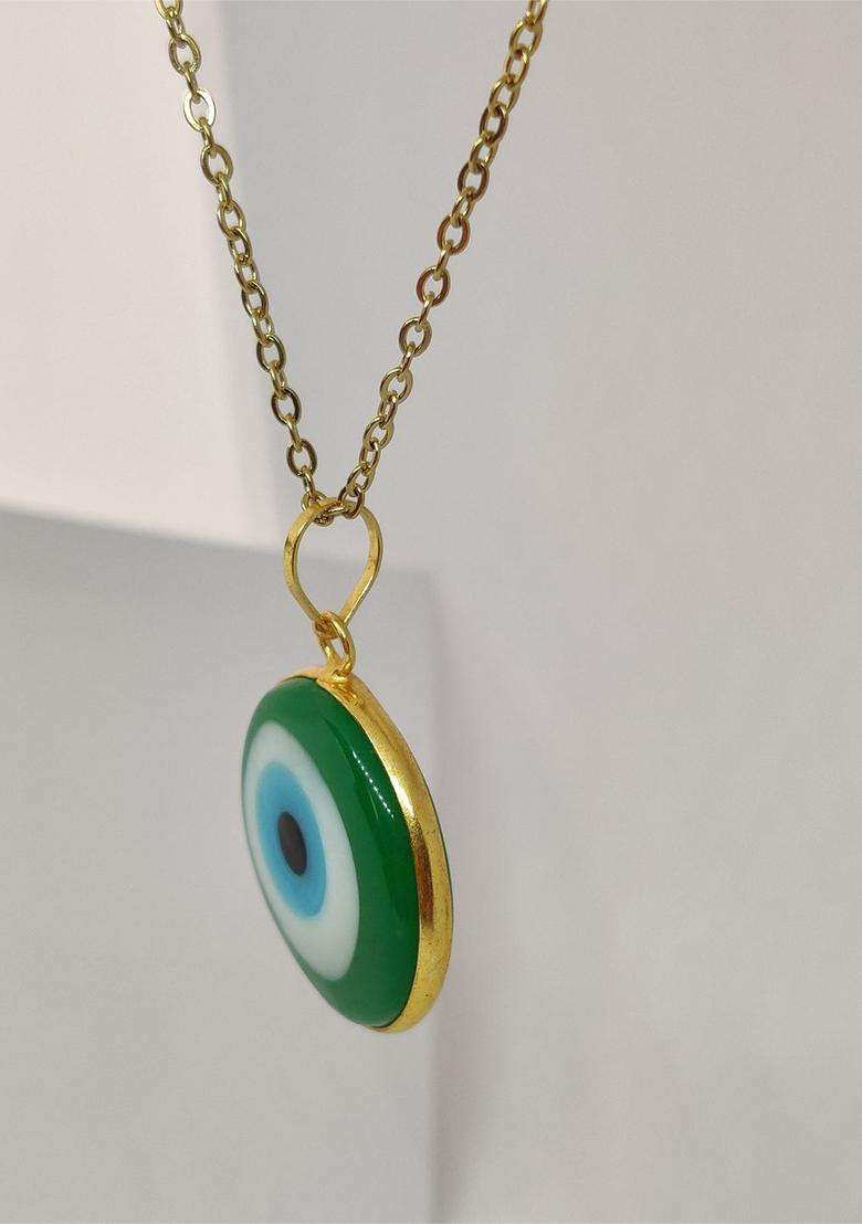 Gold-Toned Fluorescent Green Temple Evil Eye Necklace for Women | Stylish Party & Everyday Wear | Gift for Her - Indya