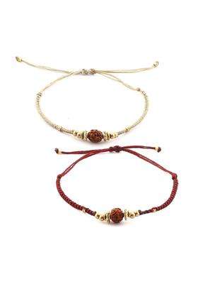 Maroon & Cream-Coloured Set of 2 Temple Charm Bracelet for Men & Women | Stylish Party & Everyday Wear | Festive Gift